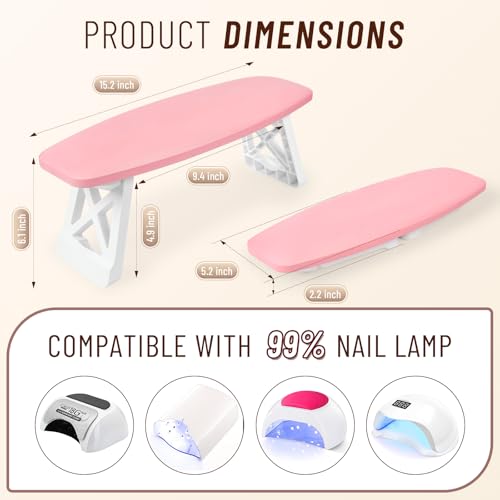 Pink Nail Arm Rest Hand Cushion for Manicure Station - Foldable Microfiber
