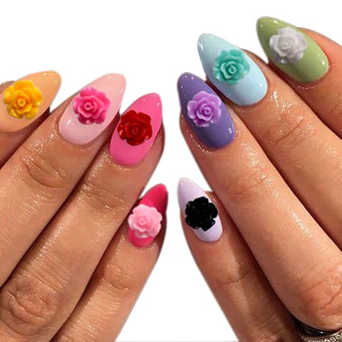 100 Multicolor Rose Nail Art Charms - 10mm Flat Back Resin Flowers