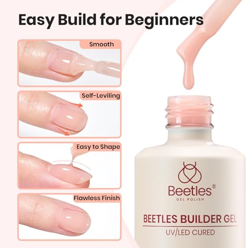 Beetles Builder Gel Nail Kit - 2 Pcs Clear & Nude Gels for Strengthening & Building