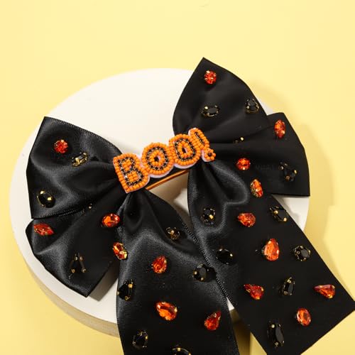 NVENF Halloween Large Black & Orange Hair Bows with Spooky Elements - Pattern O