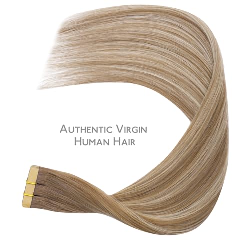 WENNALIFE Tape In Hair Extensions Human Hair Balayage Blonde 12 Inch 20g