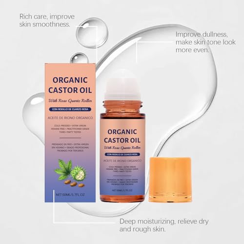 Organic Castor Oil with Rose Quartz Roller Ball 1.7oz - Multi-Use Skin & Hair Treatment