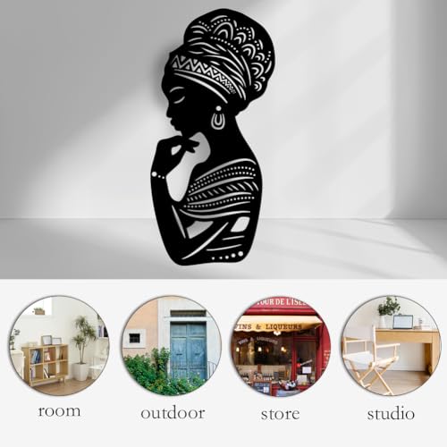 Modern African Woman Art Metal Wall Decor - 11x5 Inch