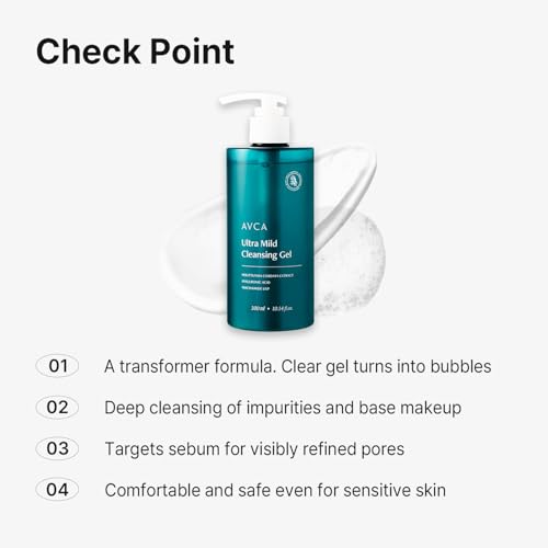 AVCA Ultra Mild Facial Cleansing Gel with Hyaluronic Acid & Niacinamide - 300mL
