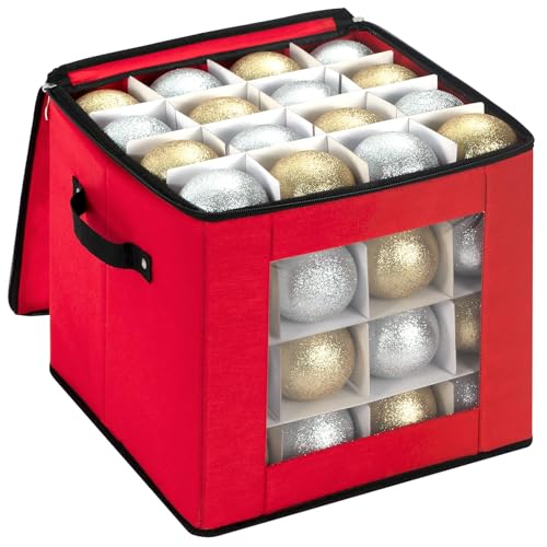 DIMESHY Christmas Ornament Storage Box for 64 Ornaments with Adjustable Dividers