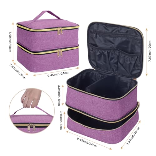 TANPADUAJI Double Layer Makeup Bag with Adjustable Dividers - Purple