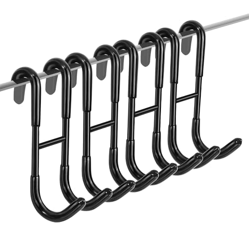Rustproof Stainless Steel Shower Door Hooks for Towels - No-Drill Hangers (4 Pack, Black)