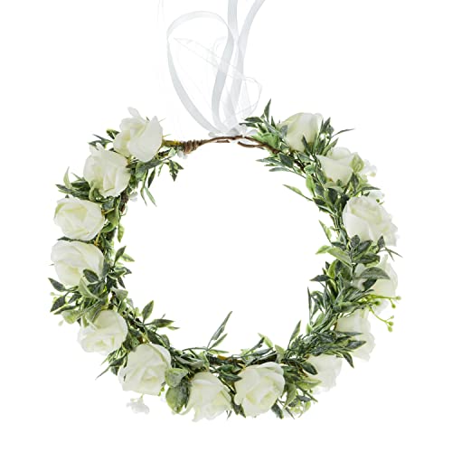 Boho Floral Crown Headband with Ribbon for Weddings & Festivals