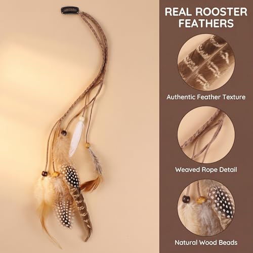 Handmade Boho Feather Hair Extensions Clip-In - 13 Inch