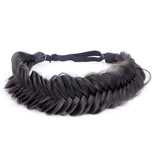 DIGUAN Wide Fishtail Braided Headband, Synthetic Chunky Plaited Hairpiece