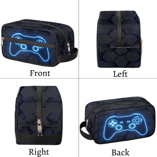 Blue Video Game Travel Toiletry Bag for Kids - Waterproof & Lightweight