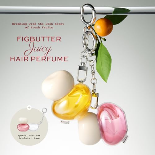 Whipped Vegan Hair Perfume for Women, Long-Lasting Anti-Frizz Gloss with Keratin & Fig, Woody Juicy Scent, Gift & Keychain Set, 0.5 fl oz