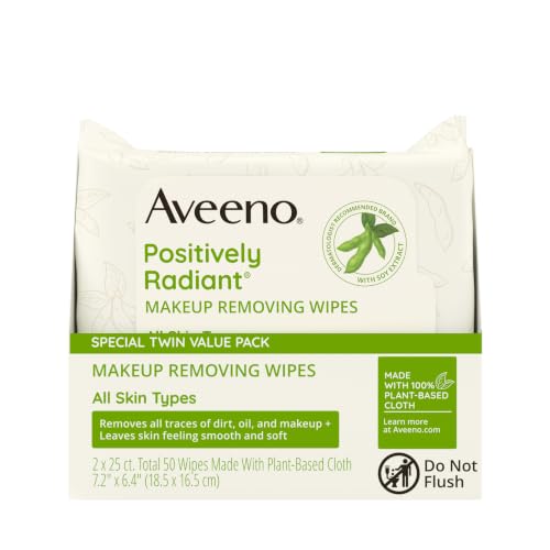 Aveeno Positively Radiant Makeup Remover Wipes - Twin Pack 50 Ct