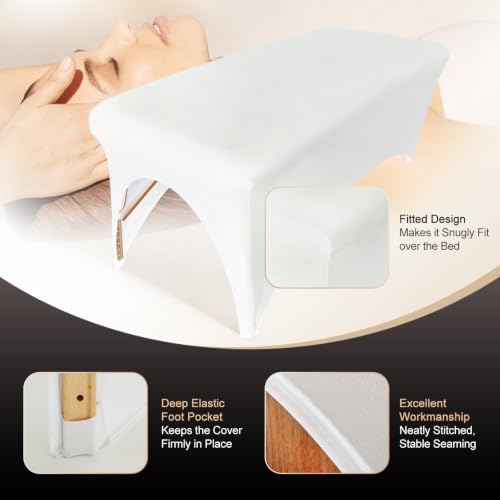 HOLITS Professional Stretchy Spa Bed Cover - White Massage Table Topper