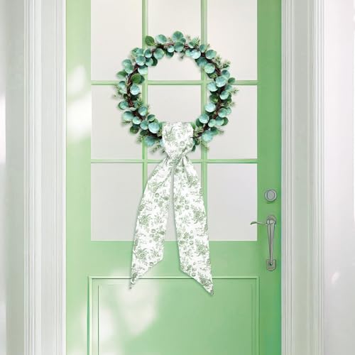 Chinoiserie Floral Wreath Sashes - 2pcs Green Flower Ribbon for Home Decor