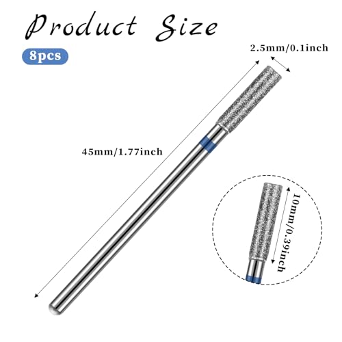 8-Piece 3/32'' Cuticle Nail Drill Bit Set for Manicure & Pedicure