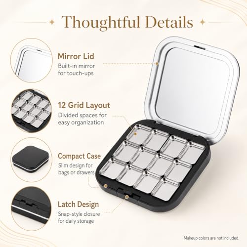Magnetic Empty Makeup Palette Set - 2 Pack, 12 Grids for Eyeshadow, Blush & Lipstick, Travel Cosmetic Organizer
