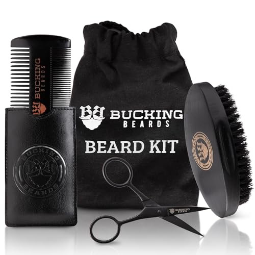 Beard Grooming Kit for Men - Brush, Comb, Scissors & Travel Bag