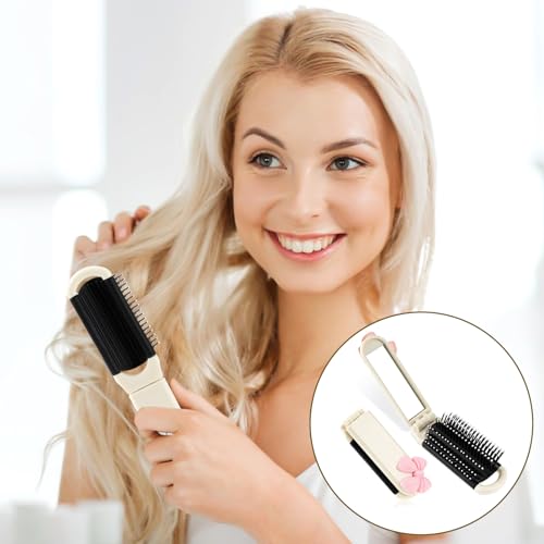 Folding Travel Hair Brush with Removable Mirror - Cream