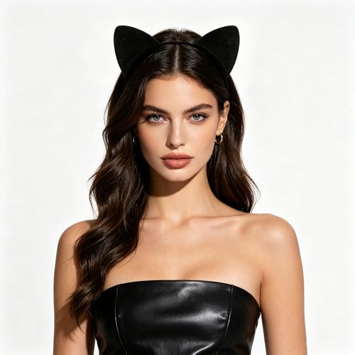 Black Cat Ears Headband for Women - Halloween Costume Accessory