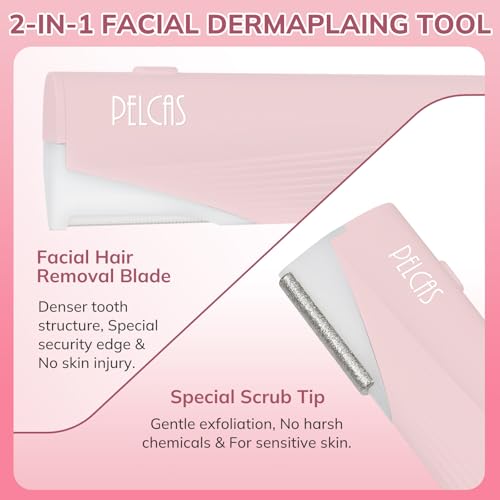Pelcas Electric Dermaplaning Tool Kit for Face with LED Light - Painless Exfoliation