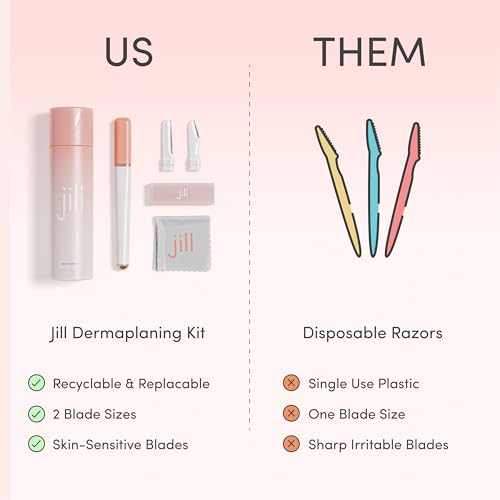 Jill V1 Dermaplane Razor Trial Kit ? Beginner Facial Hair Removal & Exfoliation Set with V1 Shave Wand, 2 V1 Dermaplane Blades & Cleaning Cloth ? Only Compatible with V1 Refill Blades