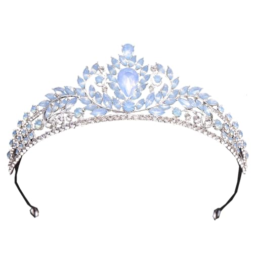 Light Blue Baroque Tiara Crown with Rhinestones for Weddings
