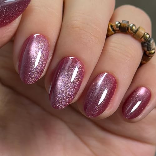 CurvLife Press On Nails - 32PCS Pink Purple Cat Eye Soft Gel