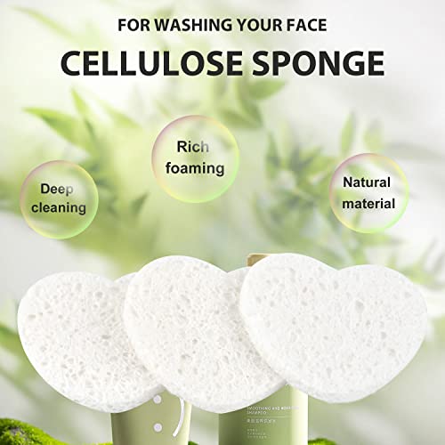 100-Pack Heart Shape Facial Sponges - Natural Cellulose for Cleansing & Exfoliating