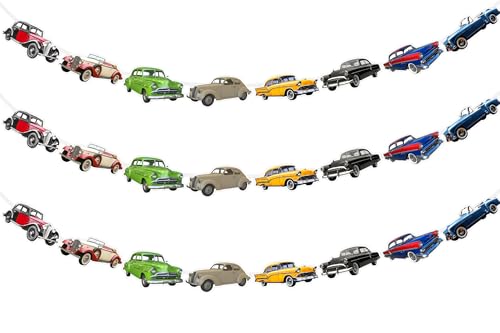 3 Pcs Classic Car Banner Garland - Retro Car Party Decorations