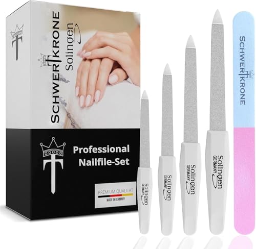 Schwertkrone Professional Nail File Set – 4 Metal Files & Buffer for Natural & Acrylic Nails