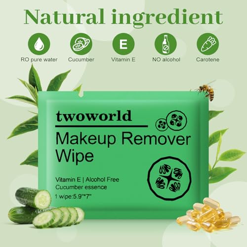 Travel Makeup Remover Wipes 100 Count with Cucumber Scent, Individually Wrapped