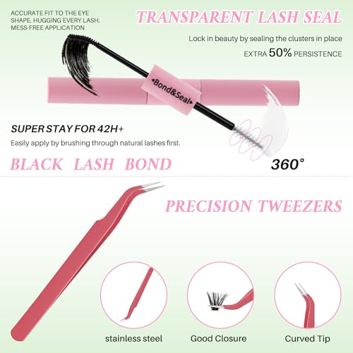 Lash Clusters Kit for Beginners Eyelash Clusters Kit Lashes Clusters Kit Cluster Lashes Pesta?as Postizas Naturales with Lash Bond&Seal,Lash Tweezers,Brush RITALASH(640pcs 20D+40D+60D+80D Kit,9-16mm)