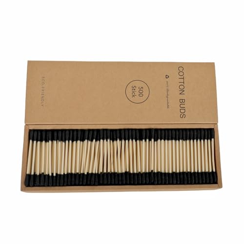 Premium Cotton Swabs - Biodegradable Organic Double Tips for Ear Wax Removal | 200 Count, Black