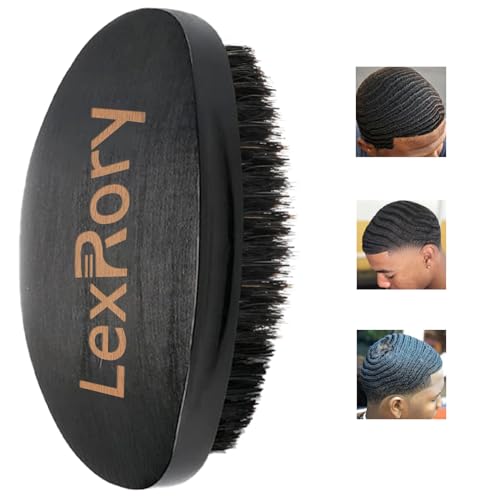 LexRory Black Medium Hard Curved Wave Brush for Men - Beech & Boar Bristle Styling Tool