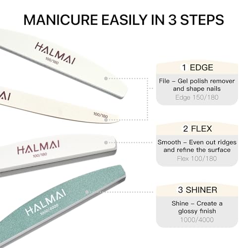 Halmai 7-Piece Professional Nail File Buffer Kit for Natural & Acrylic Nails