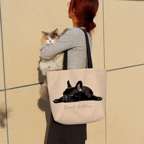 French Bulldog Tote Bag - Reusable Shopping Handbag with Zipper Pocket