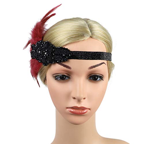 Lovfingu Roaring 20s Flapper Headband with Red Feathers - Great Gatsby Style