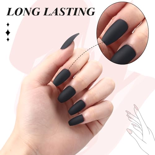 Black Matte Press-On Nails - Short Coffin Fake Nails Set, 48 Pcs for DIY & Salon