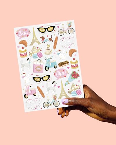 Paris Themed Temporary Tattoos - 61 Waterproof Foil Designs for Parties