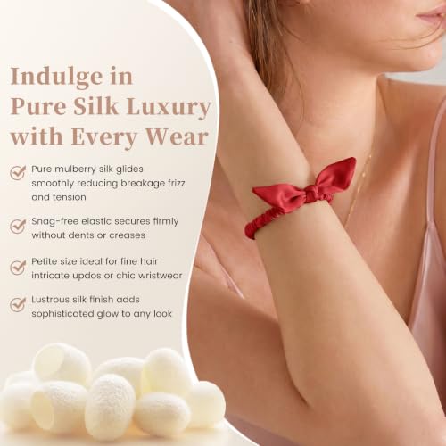 THXSILK 100% Pure Mulberry Silk Scrunchie with Bow - Red Hair Accessory