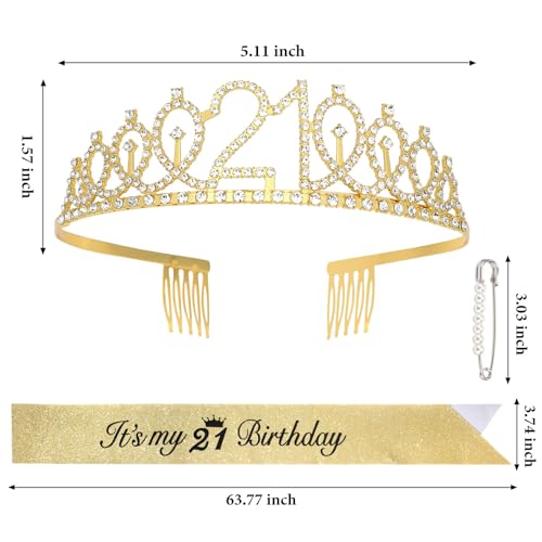 CAVETEE 21st Birthday Crown and Sash Set for Women