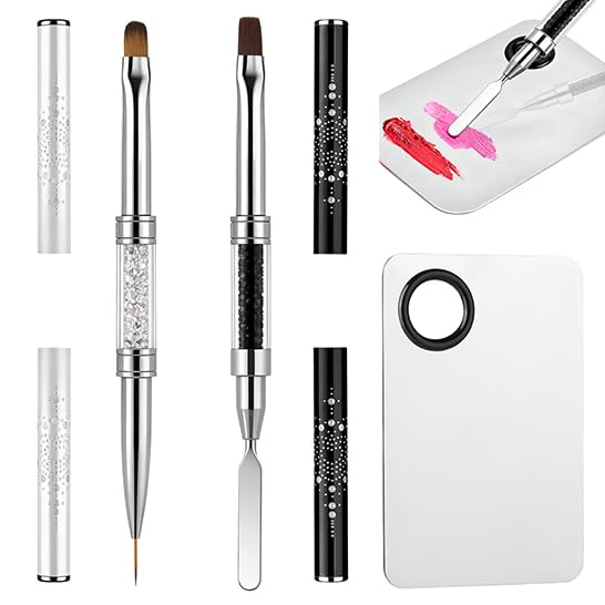 Nail Art Brush Set with Palette - 3PCS Double-Ended Gel Brushes