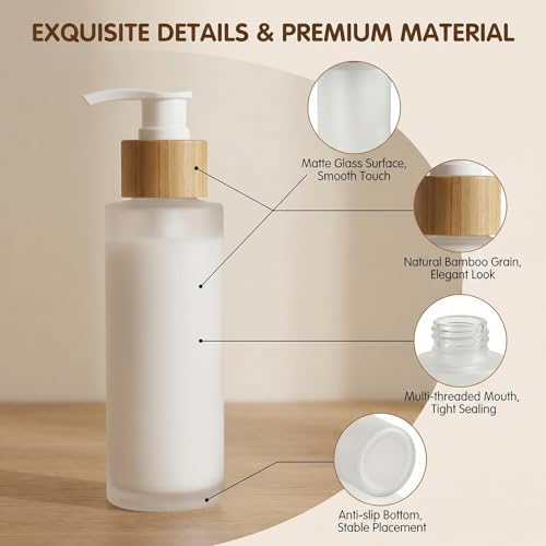 SYBL 120ml Glass Lotion Dispenser with Bamboo Pump Refillable Cosmetic Container