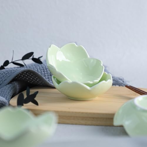 Sakura Shaped Ceramic Dipping Bowls Set of 4 - 3 Inch Green