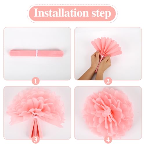 BestoFun 16Pcs Hot Pink Pom Poms for Party Decorations