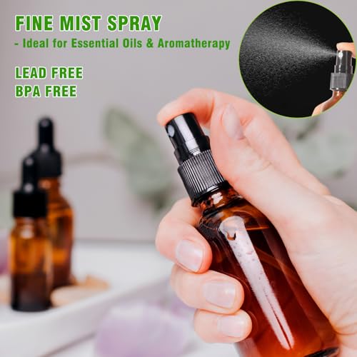 2oz Amber Glass Spray Bottles Set for Essential Oils & Travel - 2-Pack