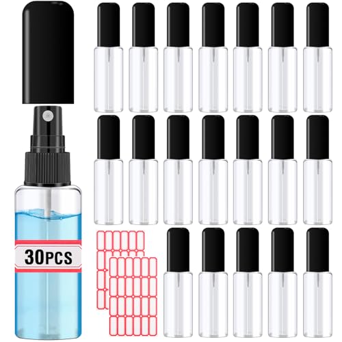 30 Pack 2oz Mini Travel Spray Bottles with Black Caps - Refillable Fine Mist Containers