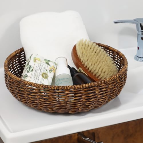 Small Woven Wicker Fruit Basket for Kitchen & Dining | Natural Brown