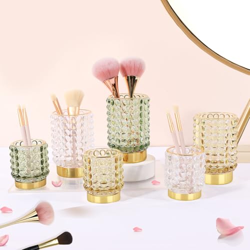 DASITON Clear Makeup Brush Holder Organizer - Vintage Glass Cup L